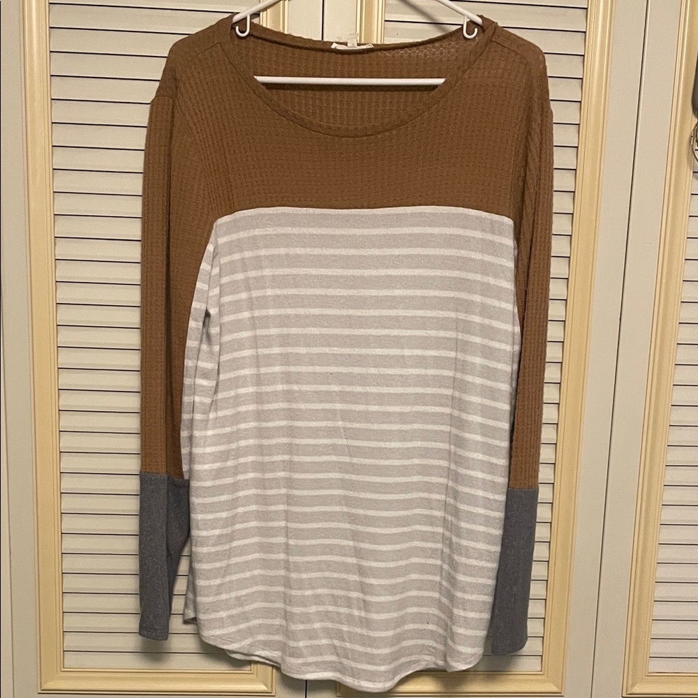 Maurices Brown and Gray Striped Long Sleeve Top